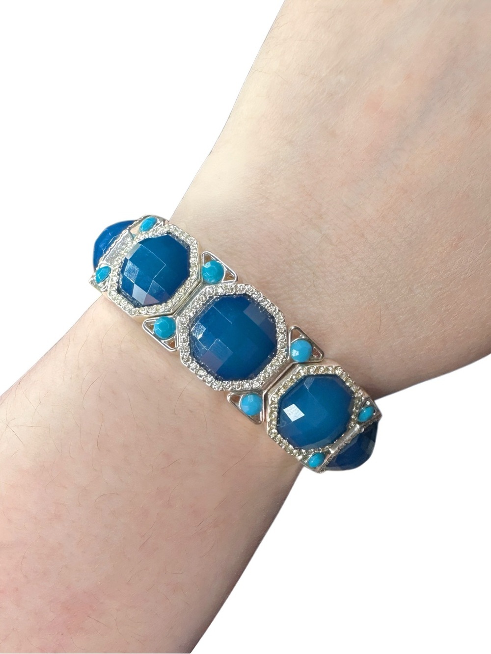 5/$25 😻 Blue Faceted Stone and Crystal Accent Bracelet - Women Jewelry